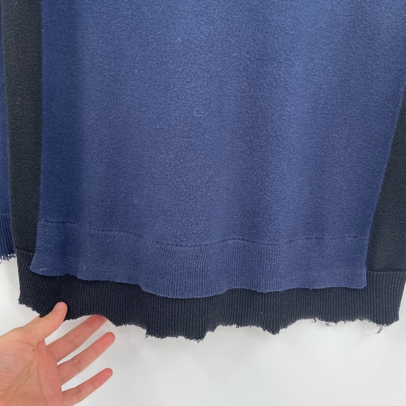 Rag & Bone Navy & Black Layered Hallie Raw Hem cashmere Long Sleeve Sweater xs - Picture 5 of 9
